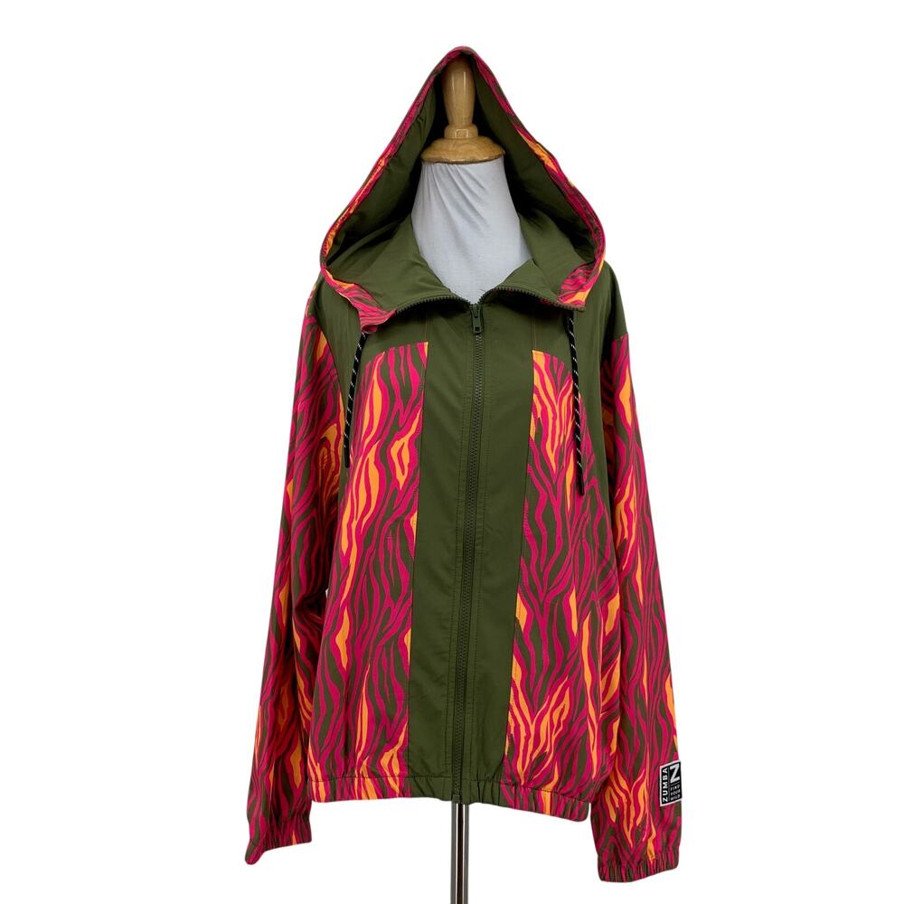 Zumba Jacket Womens L Large Moss Chillin Zip Up Track Zebra Print Active Hooded